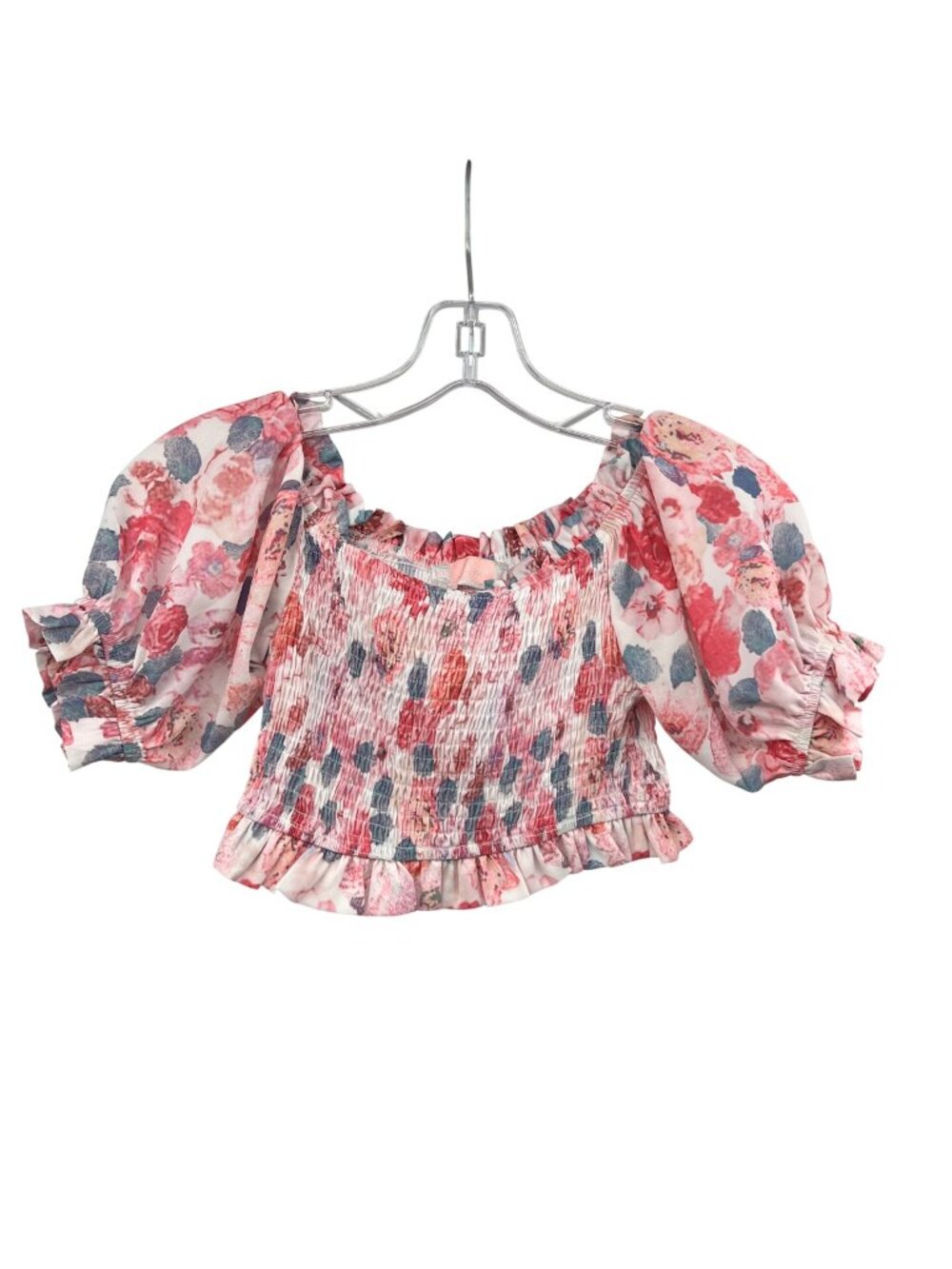 C+D+M Womens Floral Crop Top Off Shoulder Pink/Multi Smocked Size Small